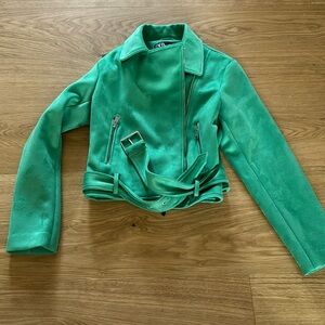 Zara Green Suede Moto Jacket NWT